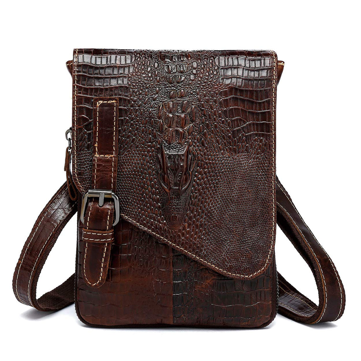 Genuine Leather Crocodile Embossed Mini Messenger Bag P1077