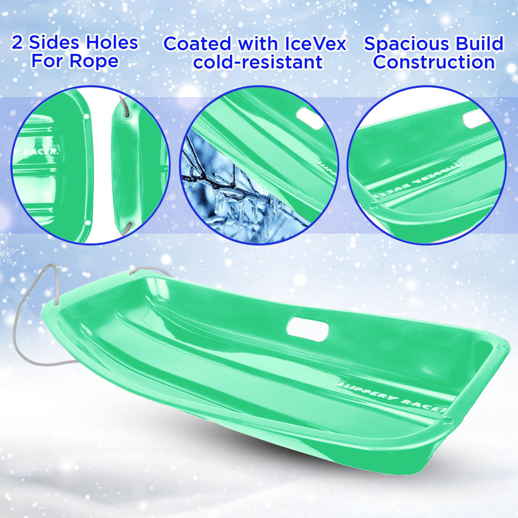 Kids Plastic Snow Sled with Pull Rope and Handles J32394