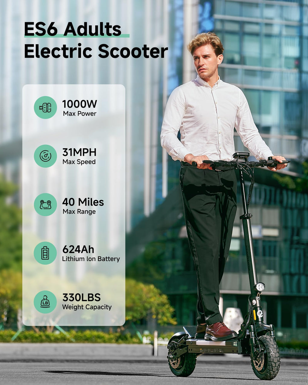 Electric Scooter Adults 1000W Peak Motor Up to 31 MPH J378086