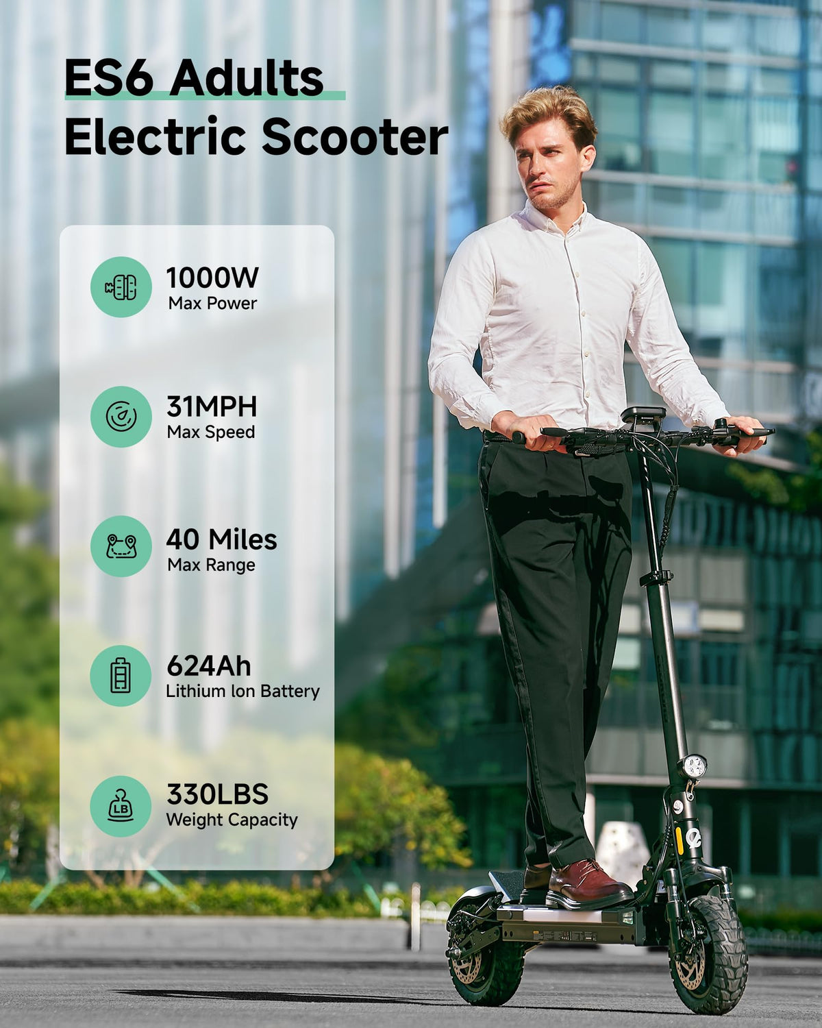Electric Scooter Adults 1000W Peak Motor Up to 31 MPH J378086