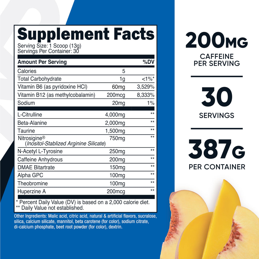 Pre-Workout Complex Powder Peach Mango 30 Servings M7144