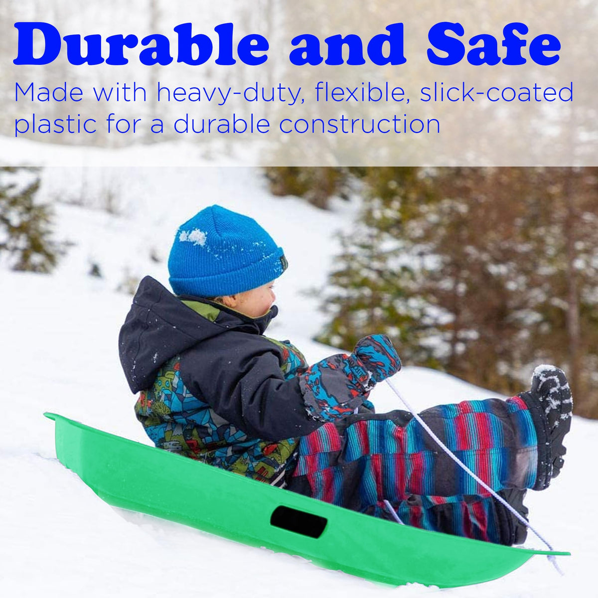 Kids Plastic Snow Sled with Pull Rope and Handles J32394