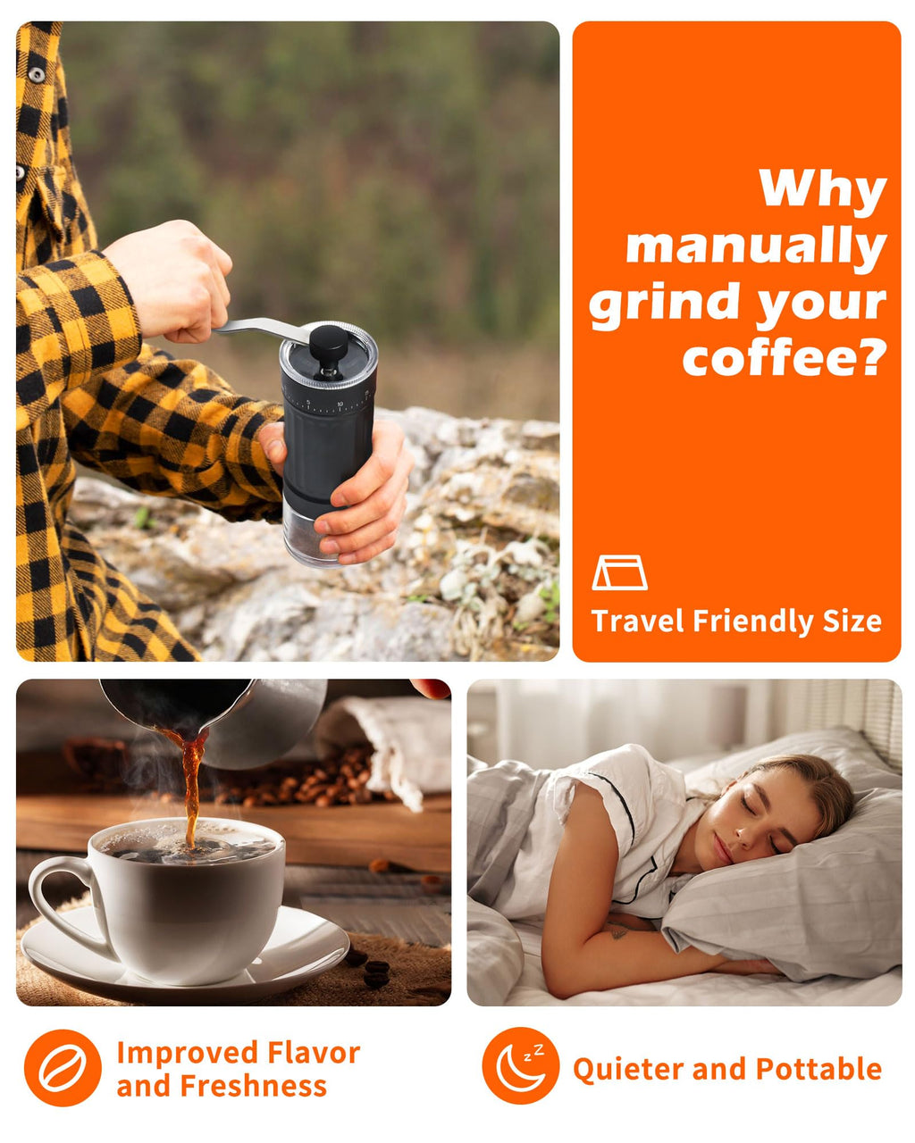 Manual Ceramics Burr Coffee Grinder with 40 Adjustable Settings N269351