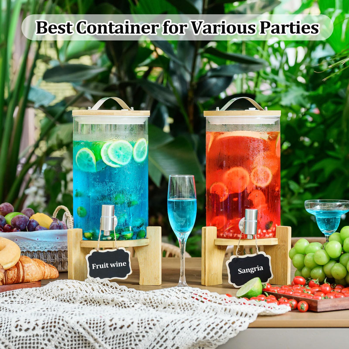 1.2 Gallon Glass Drink Dispenser with Stand and Spigot, 2 Pack U9982