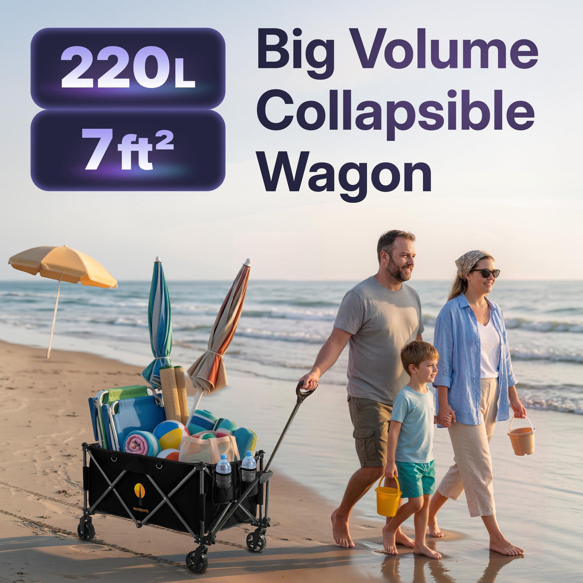 39" Collapsible Wagon with All-Terrain Wheels, 460 lbs Foldable Cart, Black A5368