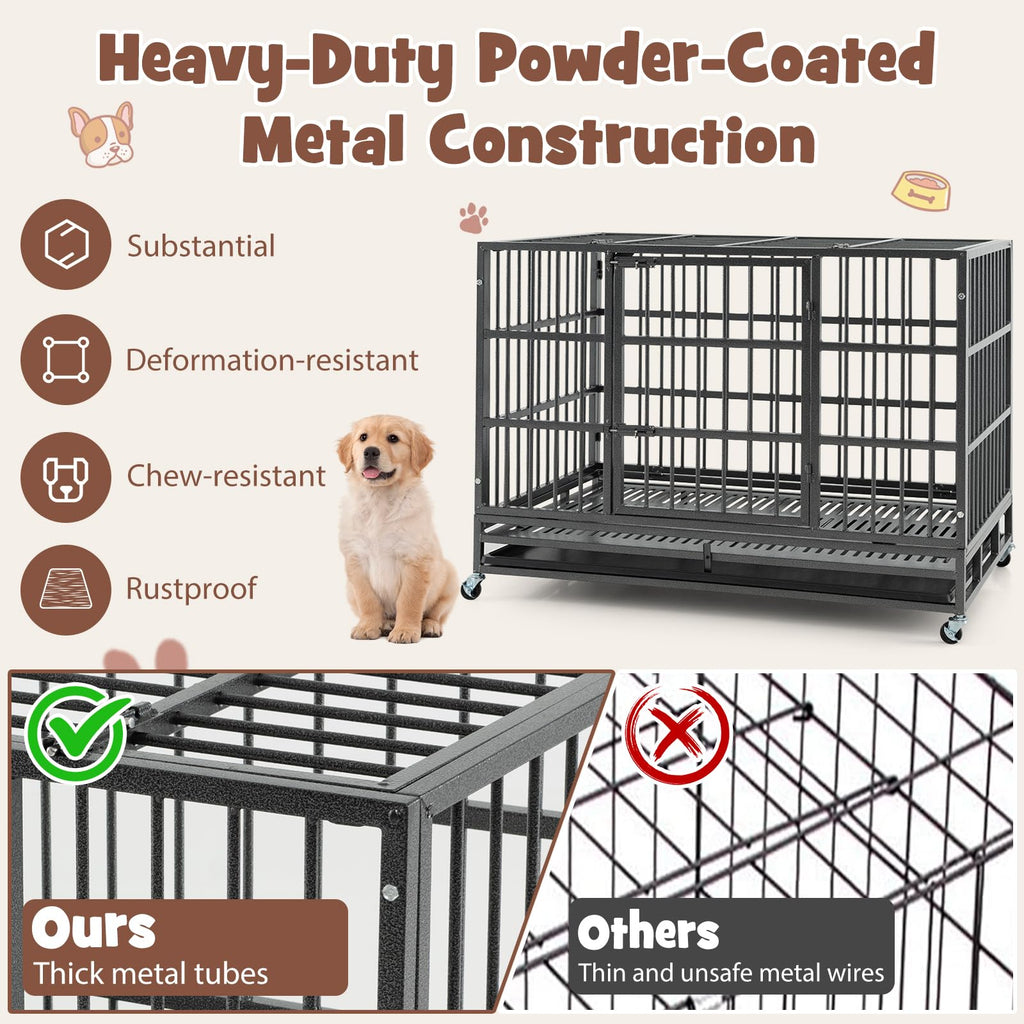 48 Inch Foldable Metal Dog Crate with 2 Lockable Doors A794050