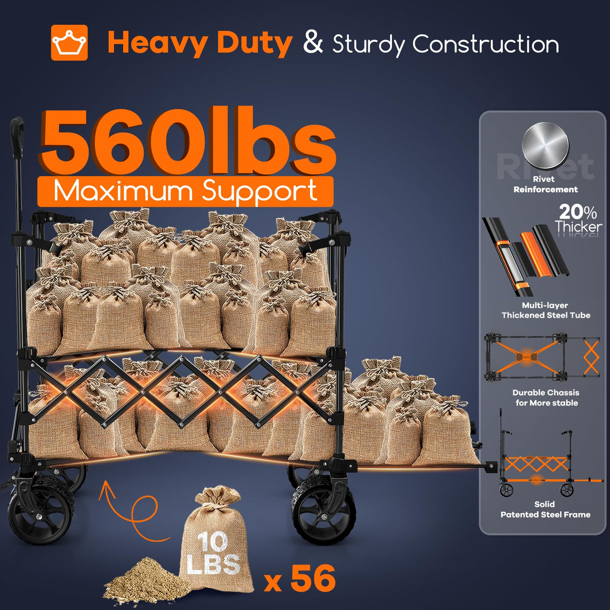 Foldable Double Decker Wagon, 560lbs, Black K56033
