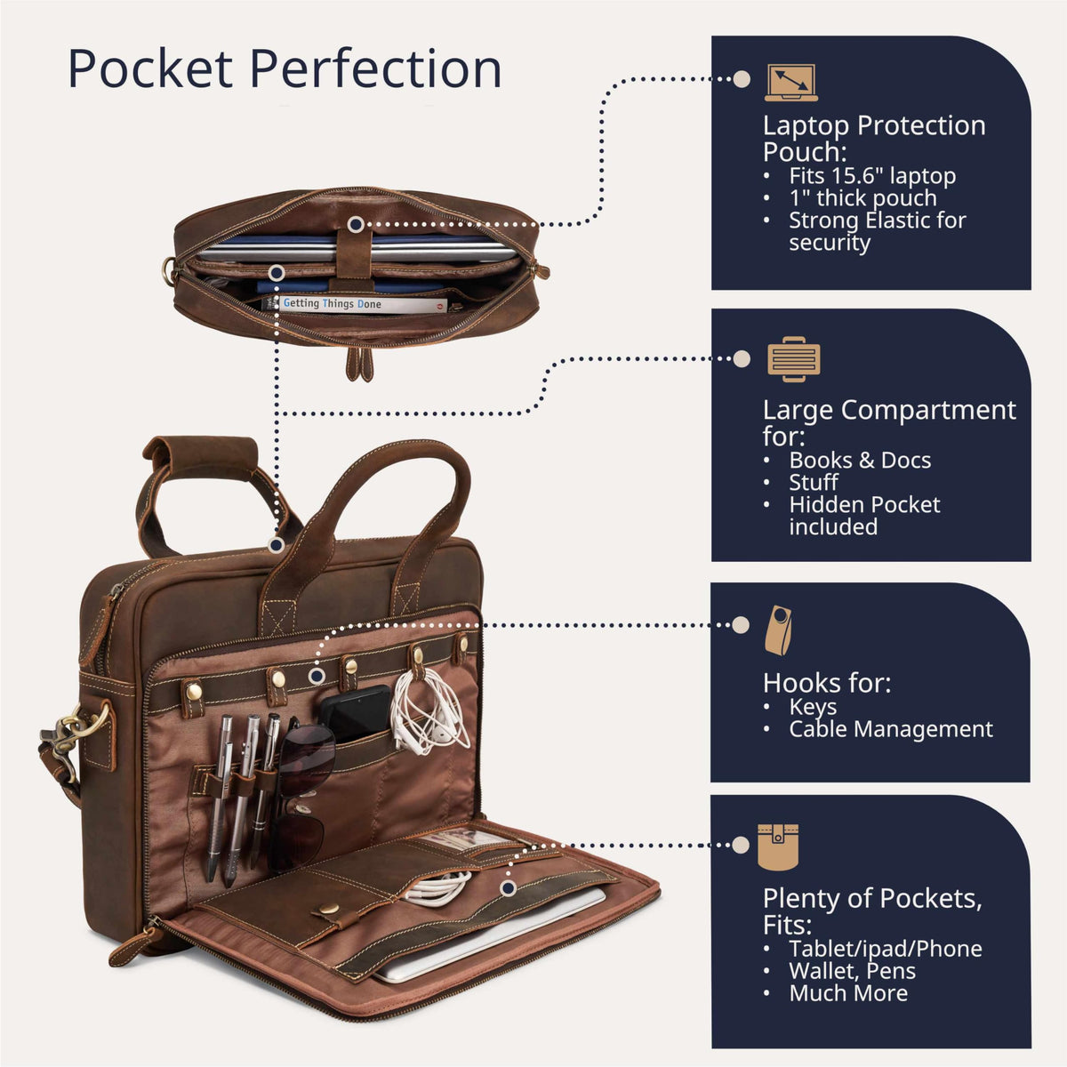 Full-Grain Leather Laptop Briefcase O7779