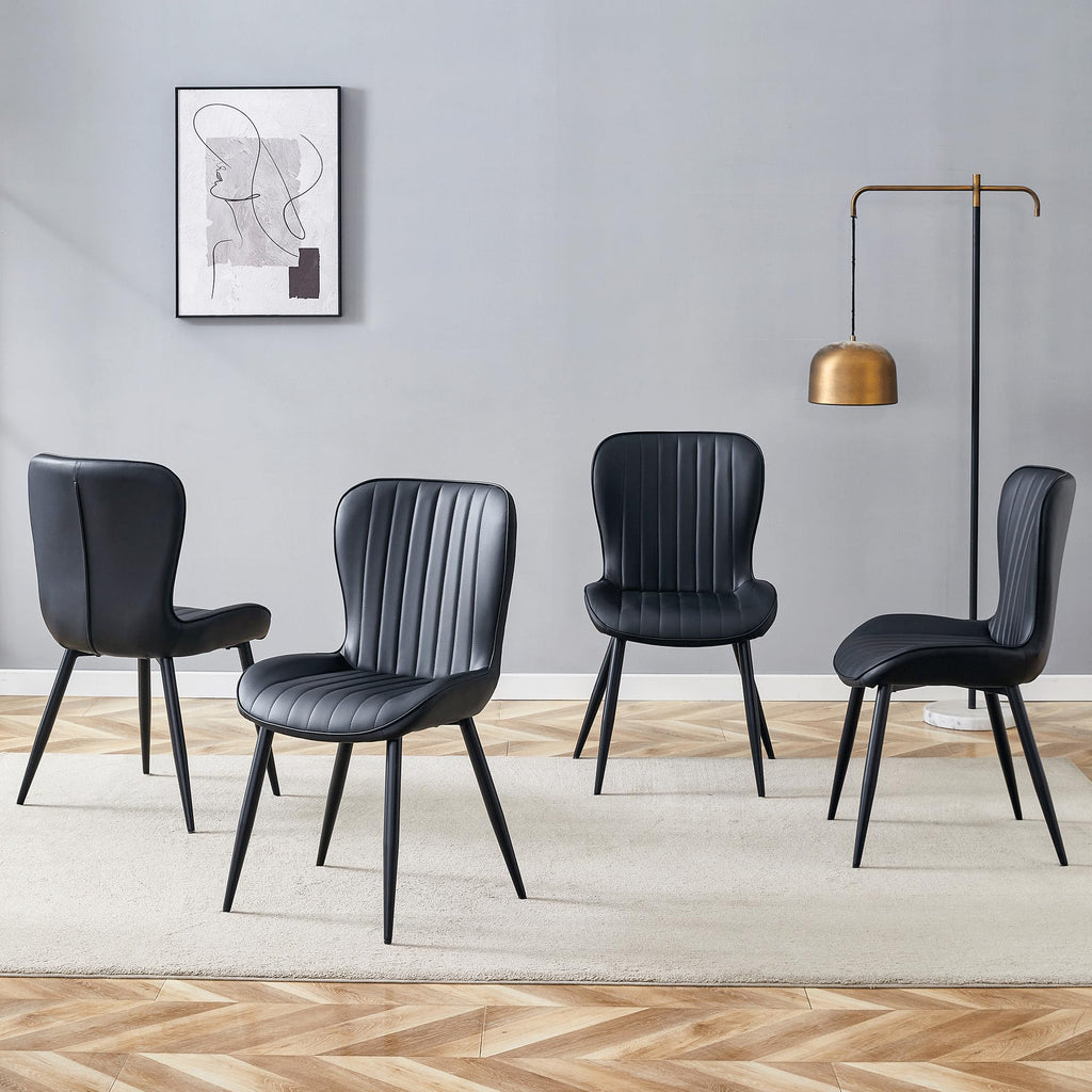 Black Dining Chairs Set of 4 PU Leather Metal Leg R8262