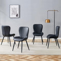 Black Dining Chairs Set of 4 PU Leather Metal Leg R8262