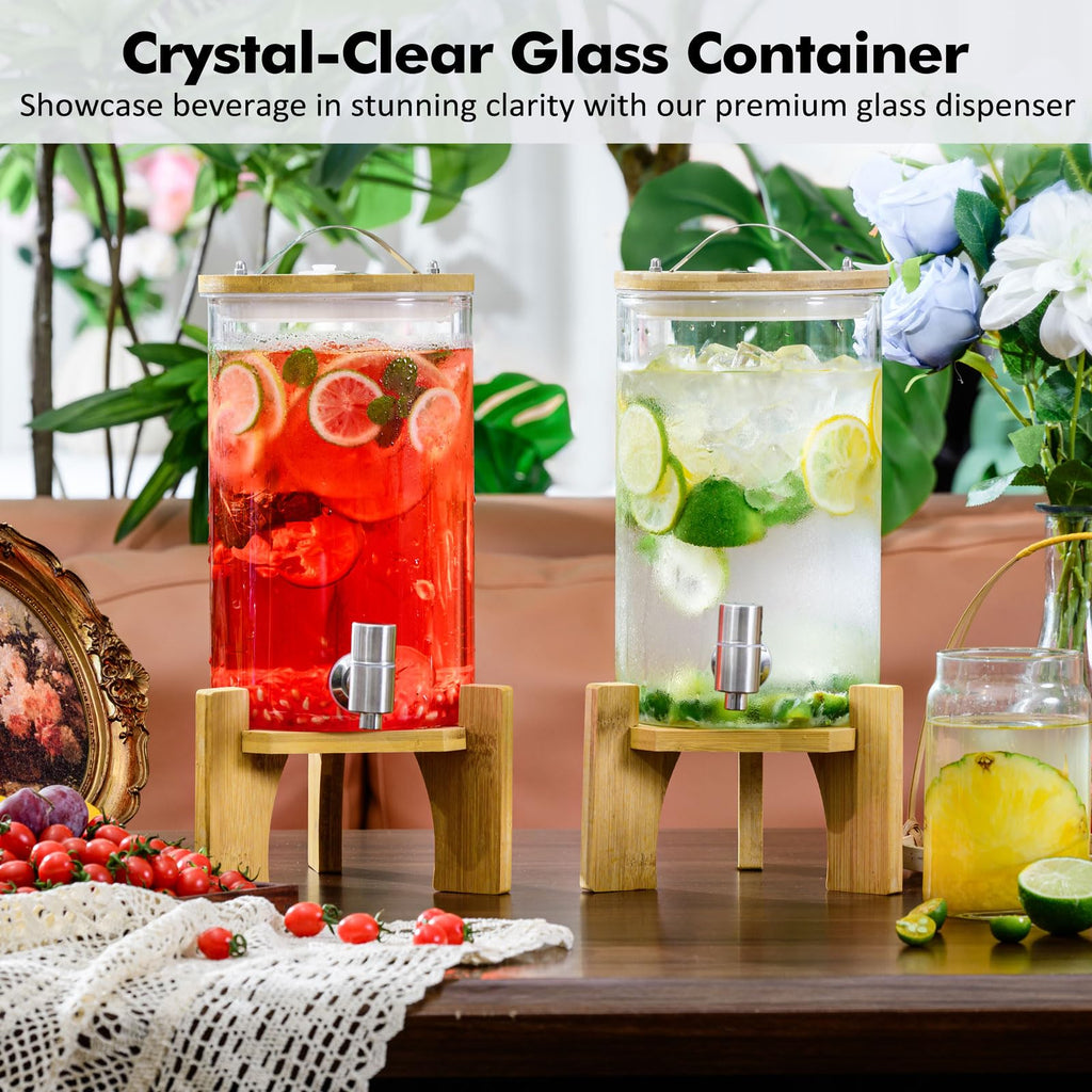 1.2 Gallon Glass Drink Dispenser with Stand and Spigot, 2 Pack U9982