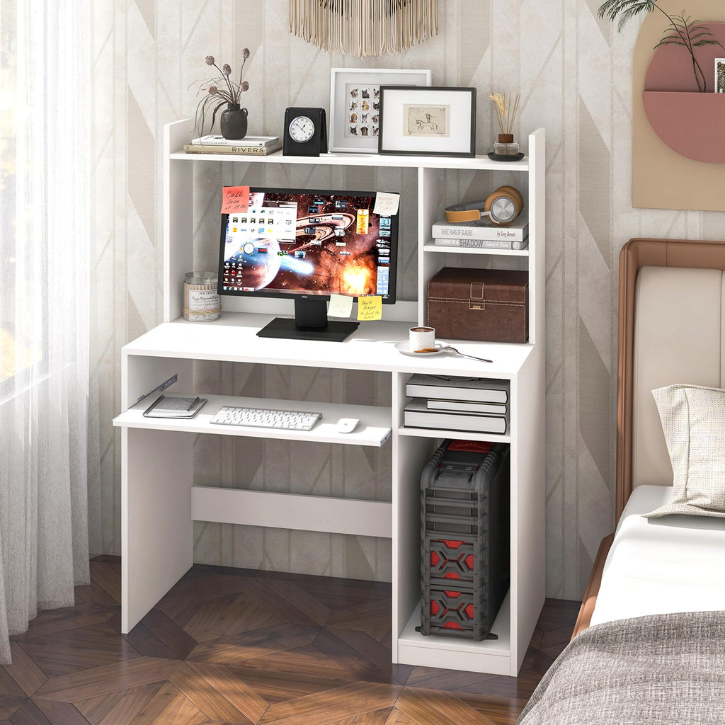 White Computer Desk with Hutch N789