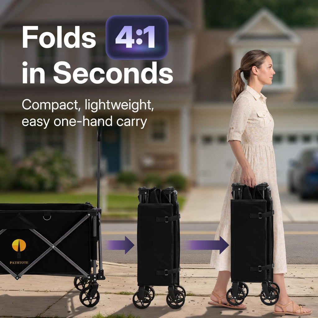 39" Collapsible Wagon with All-Terrain Wheels, 460 lbs Foldable Cart, Black A5368