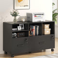 2 Drawer Wood Mobile Lateral File Cabinet with Storage Shelves, Black D135112
