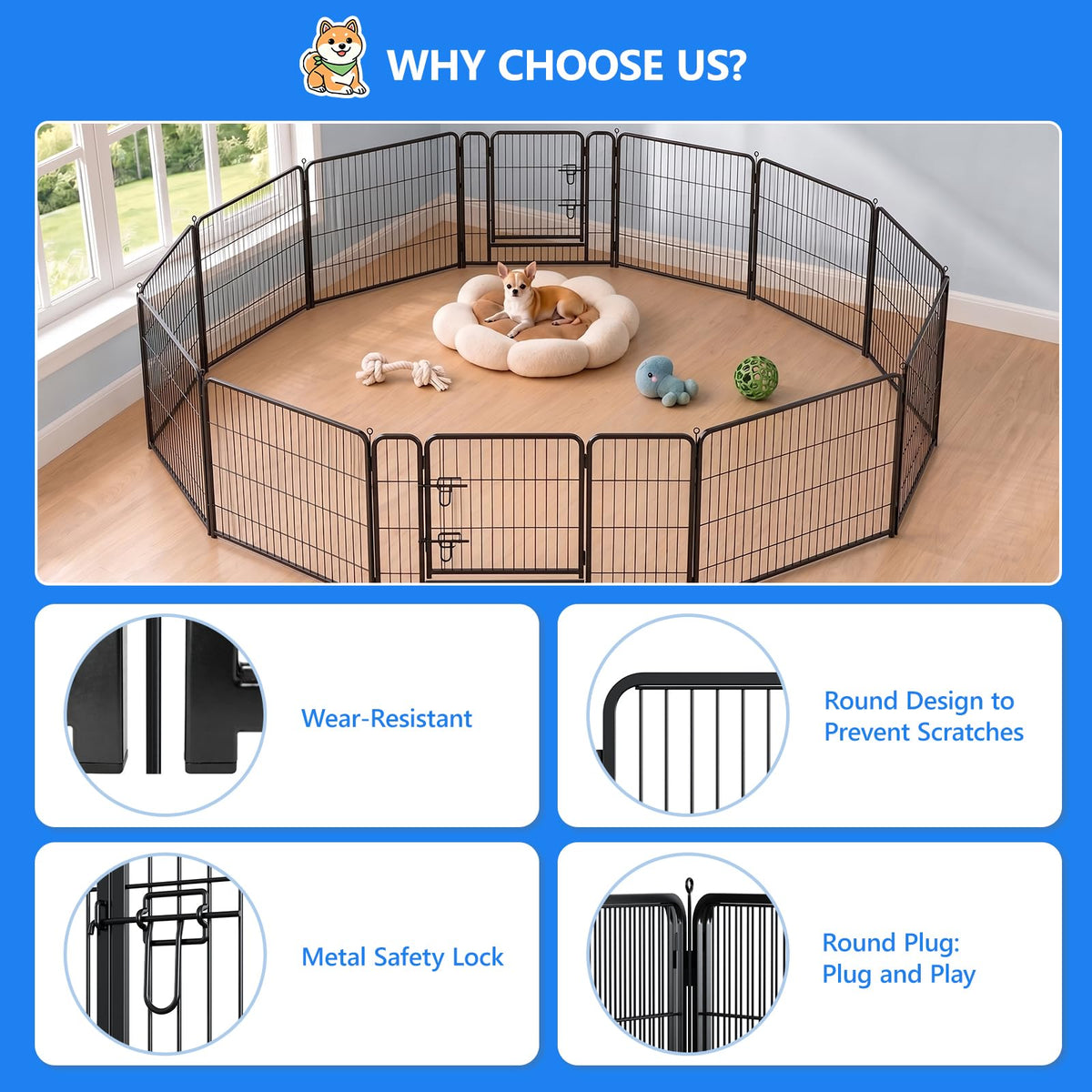 32 Inch 16 Panels Foldable Dog Playpen V697