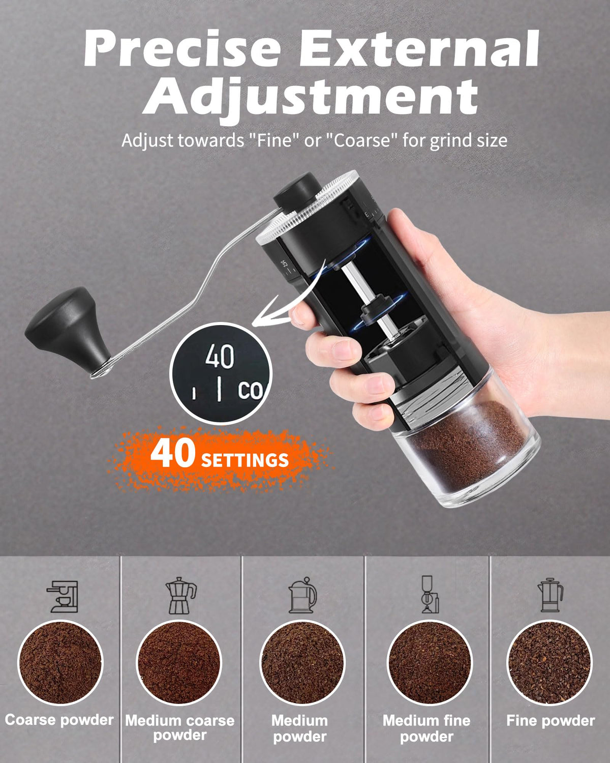 Manual Ceramics Burr Coffee Grinder with 40 Adjustable Settings N269351