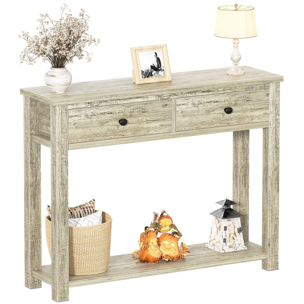 32 Inch Light Rustic Oak Console Table with 2 Drawers Q285310