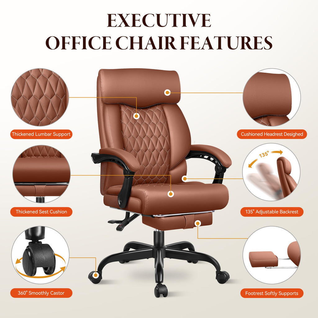 Big and Tall Brown Leather Office Chair with Footrest M6082