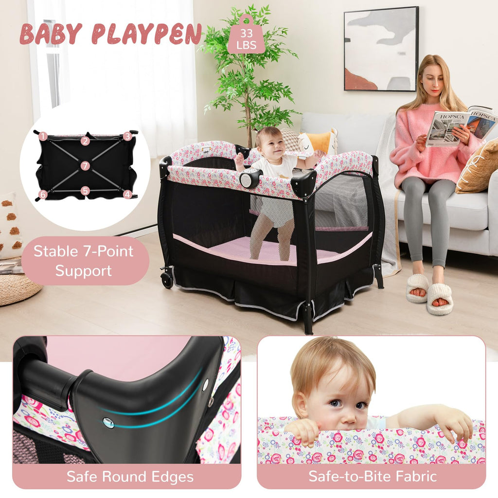 4 in 1 Portable Baby Playpen with Bassinet Q67112