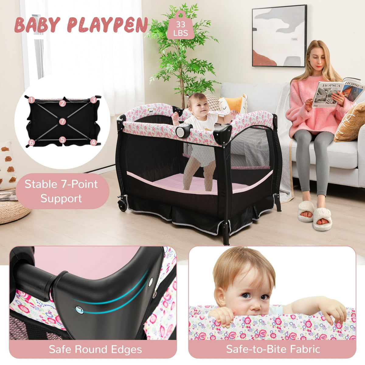 4 in 1 Portable Baby Playpen with Bassinet Q67112