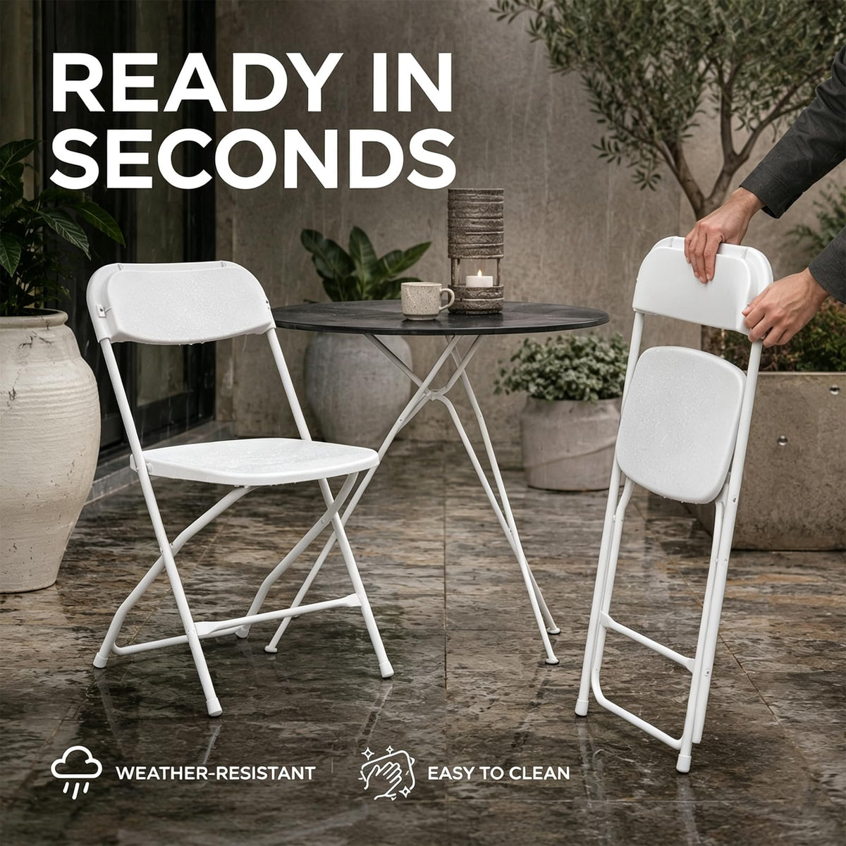 10 Pack White Heavy Duty Plastic Folding Chairs L886556