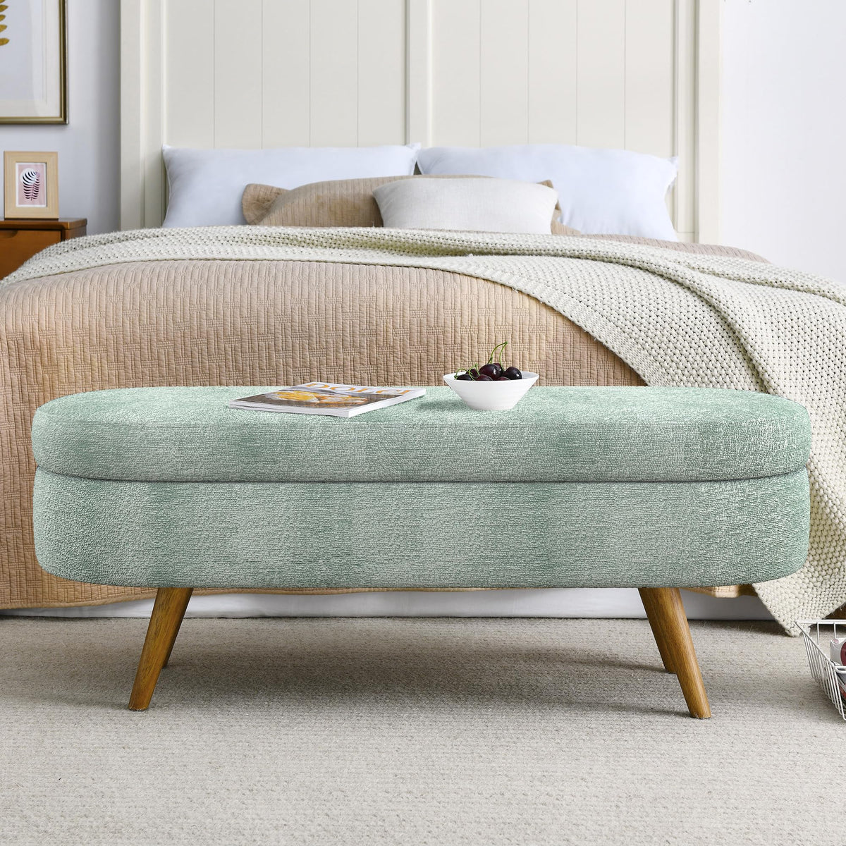 Oval Storage Bench with Rubber Wood Legs L94821