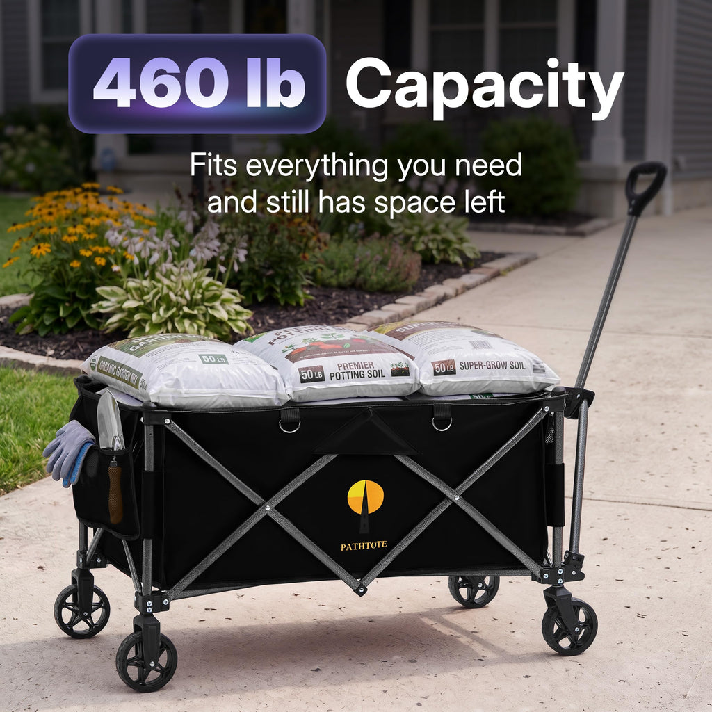 39" Collapsible Wagon with All-Terrain Wheels, 460 lbs Foldable Cart, Black A5368