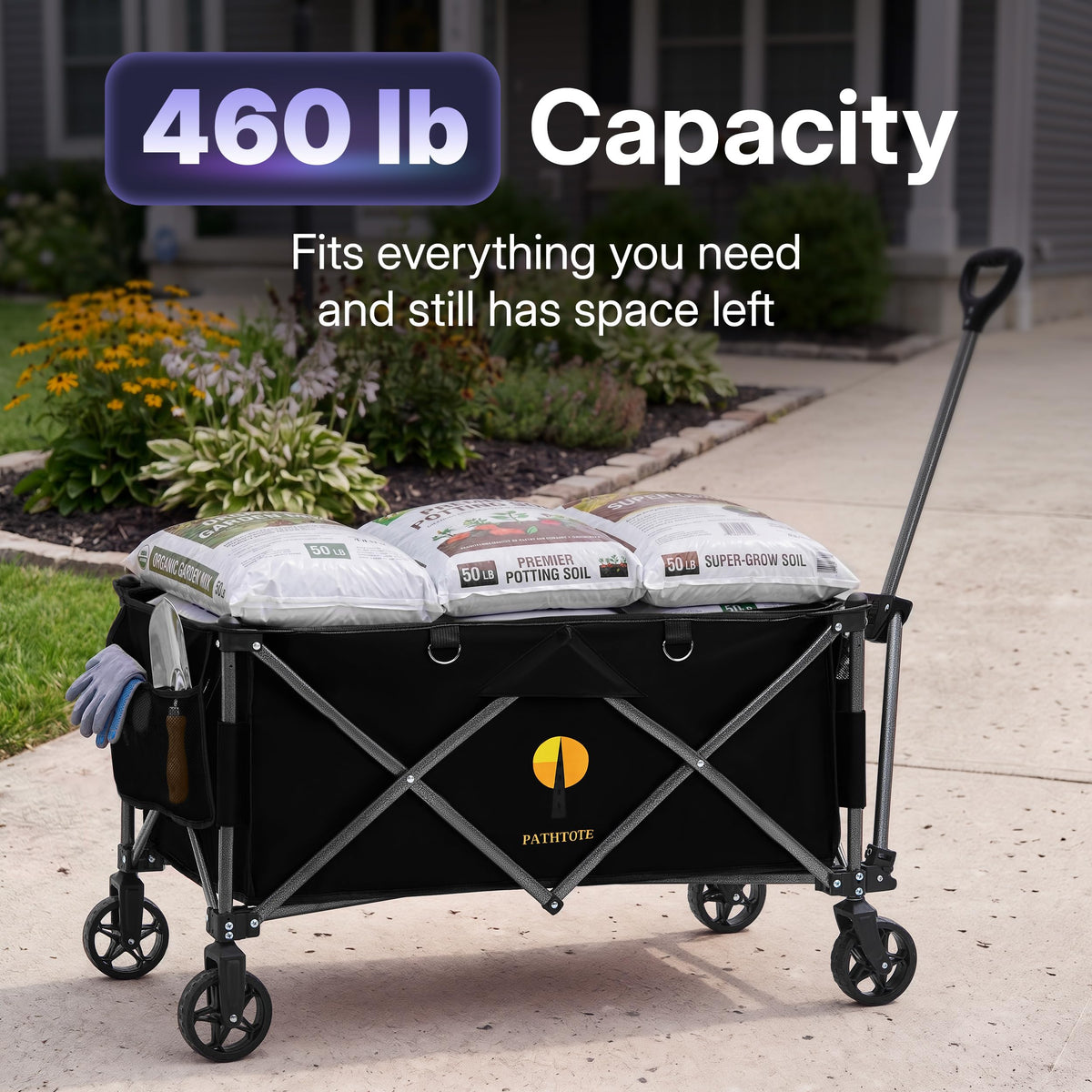 39" Collapsible Wagon with All-Terrain Wheels, 460 lbs Foldable Cart, Black A5368