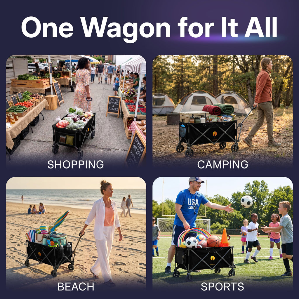39" Collapsible Wagon with All-Terrain Wheels, 460 lbs Foldable Cart, Black A5368