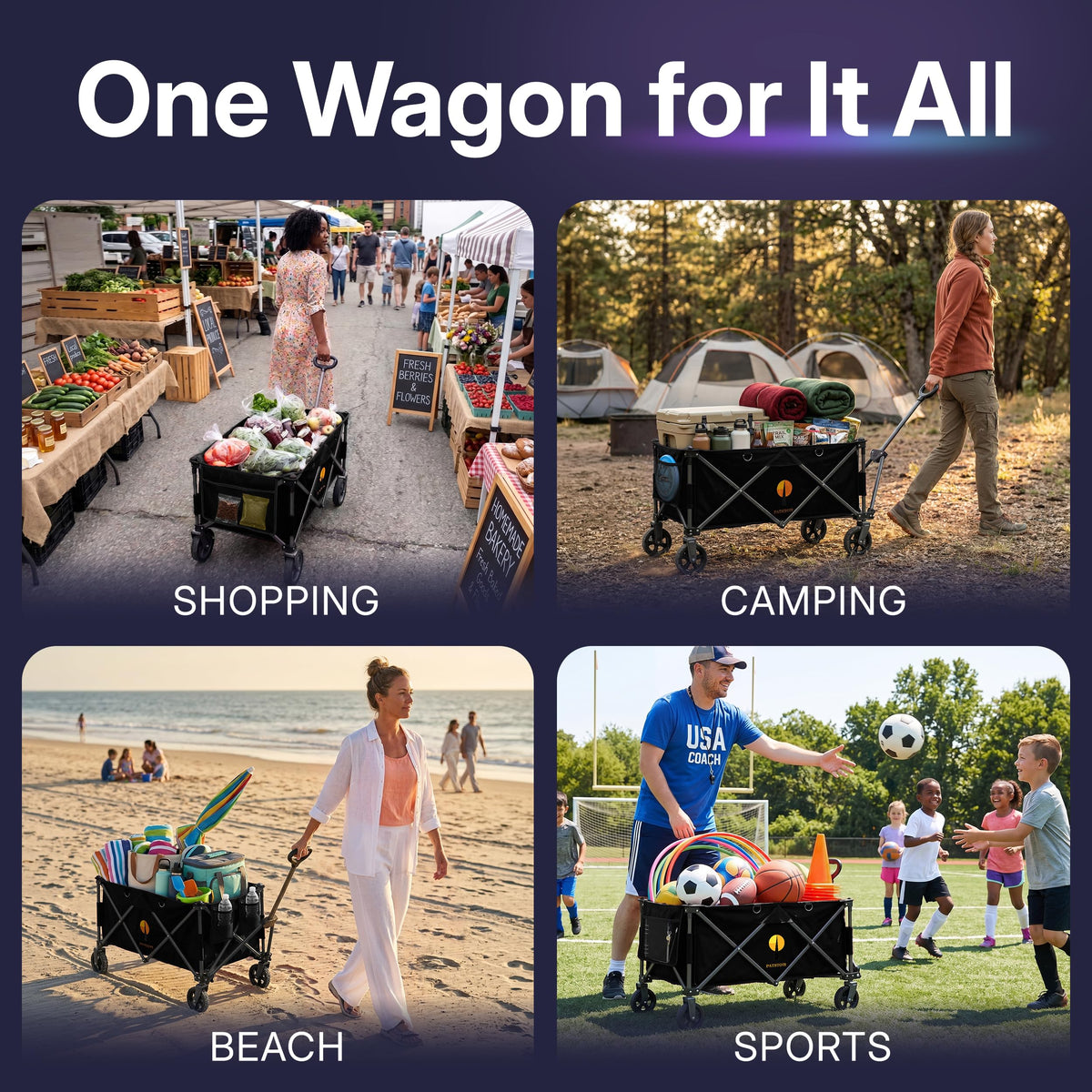 39" Collapsible Wagon with All-Terrain Wheels, 460 lbs Foldable Cart, Black A5368