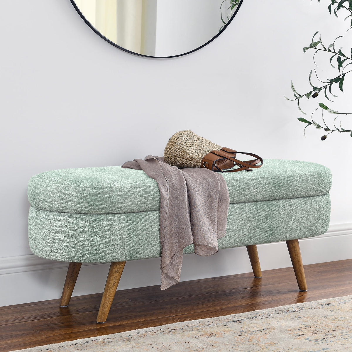 Oval Storage Bench with Rubber Wood Legs L94821