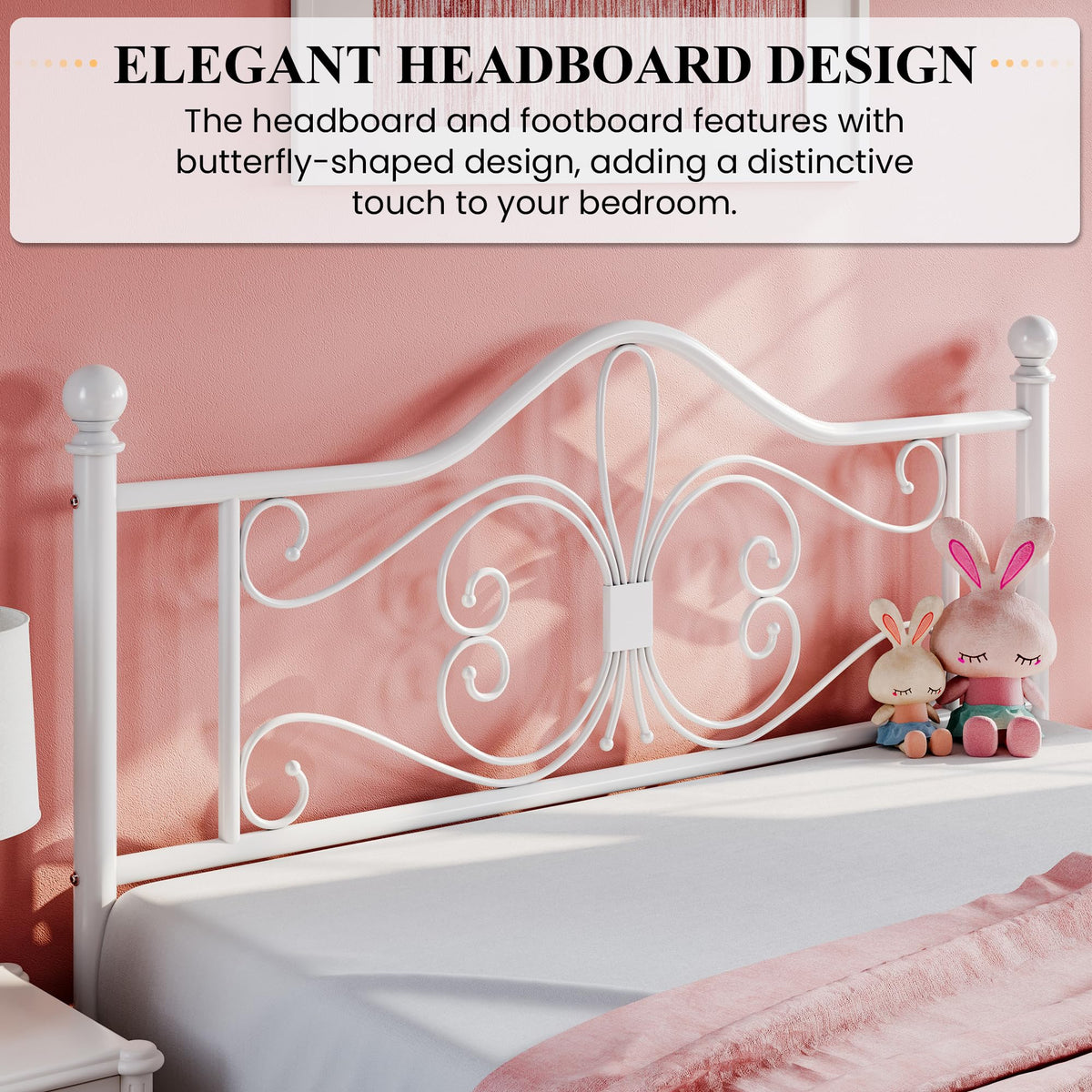 Full Size White Metal Bed Frame with Headboard V6013